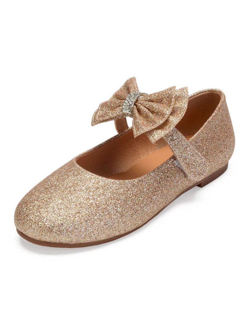 Dievčatá Bow Mary Jane Flat Flower Girl Topánky - Šampanské