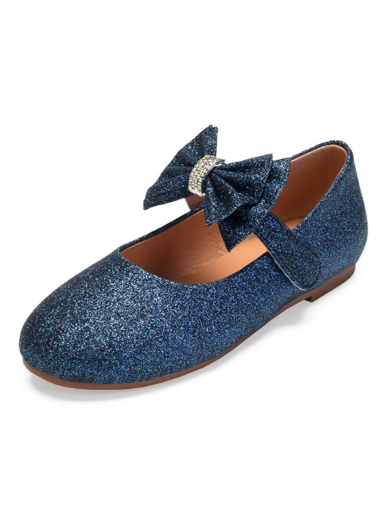 Dievčatá Bow Mary Jane Flat Flower Girl Topánky - Sýtomodré