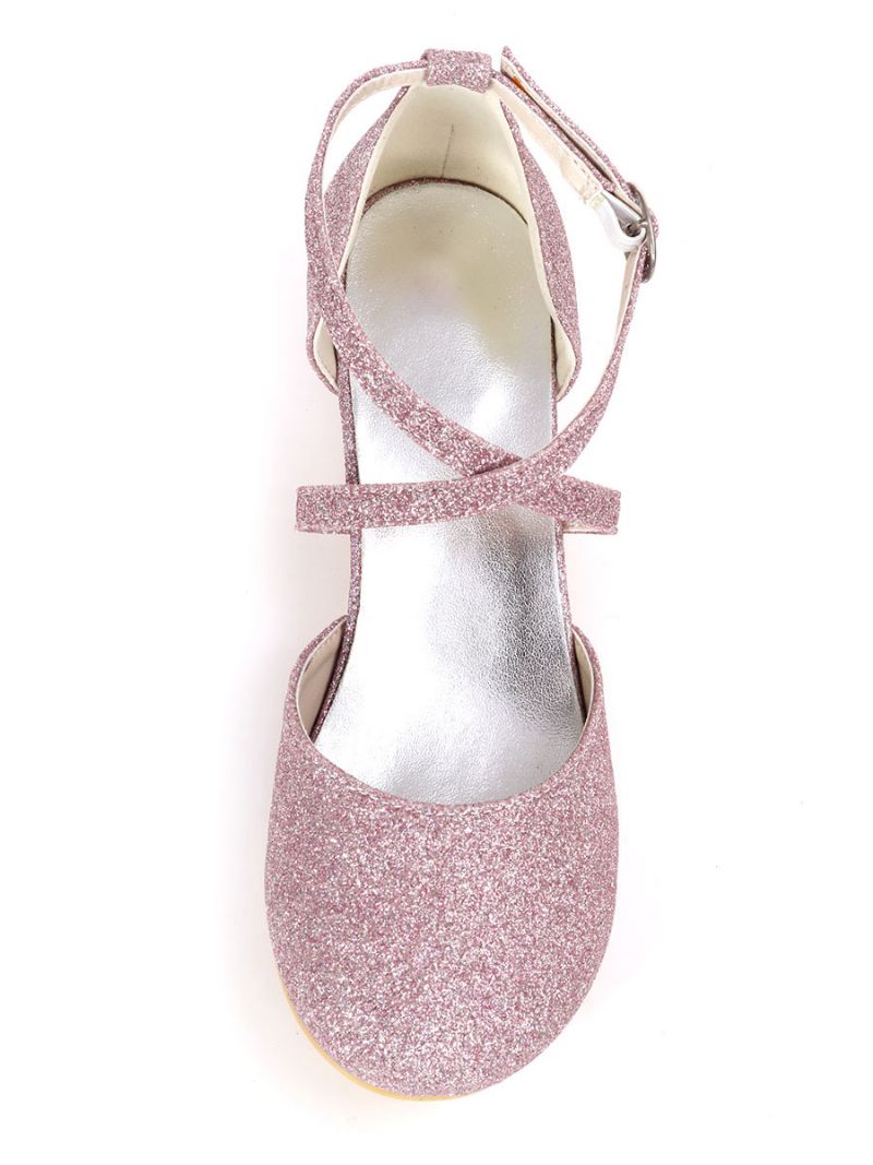 Dievčatá Glitter Cross Strap Kitten Heel Flower Girl Topánky - Orgál