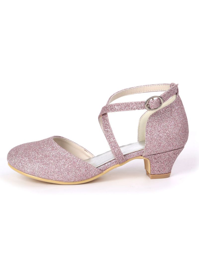 Dievčatá Glitter Cross Strap Kitten Heel Flower Girl Topánky - Orgál