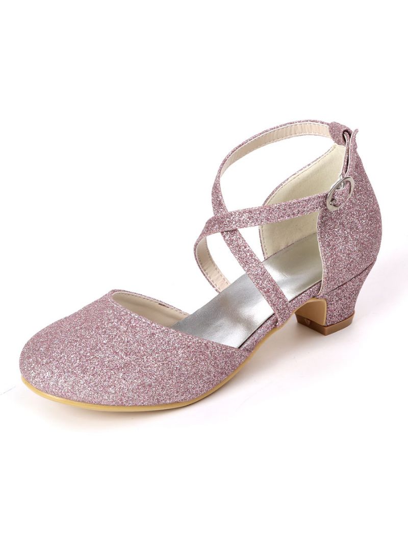 Dievčatá Glitter Cross Strap Kitten Heel Flower Girl Topánky - Orgál