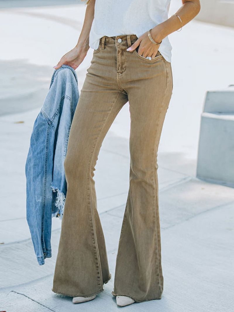 Flare Jeans Pre Ženy Camel Cotton Jarné Zvonové Nohavičky - Ťava