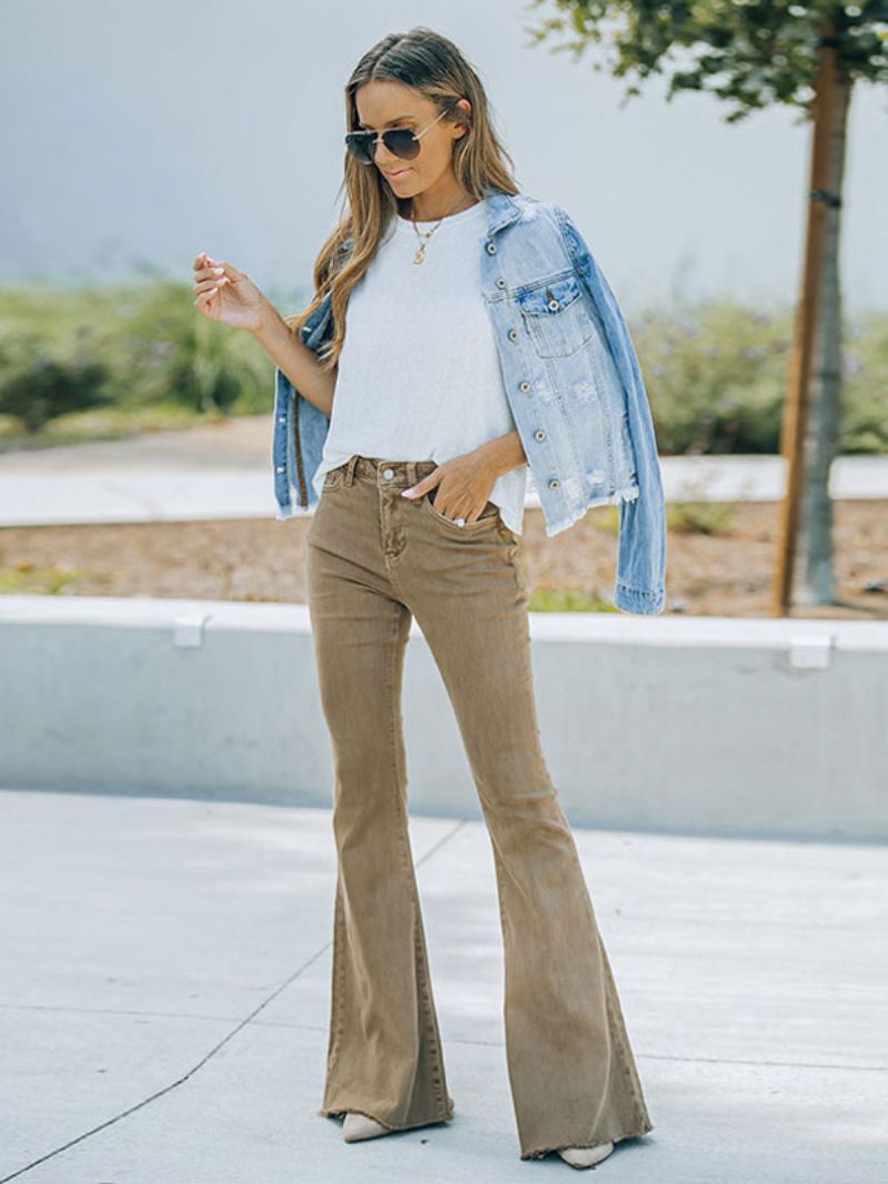 Flare Jeans Pre Ženy Camel Cotton Jarné Zvonové Nohavičky - Ťava