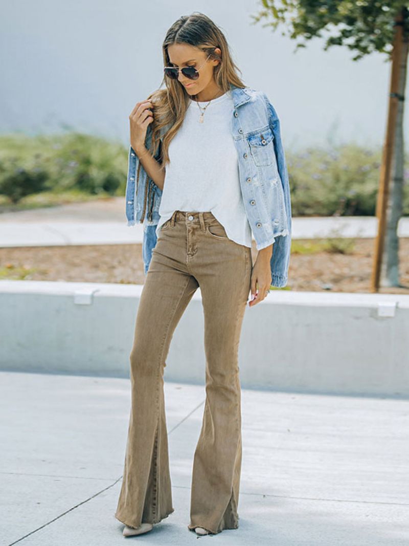 Flare Jeans Pre Ženy Camel Cotton Jarné Zvonové Nohavičky - Ťava