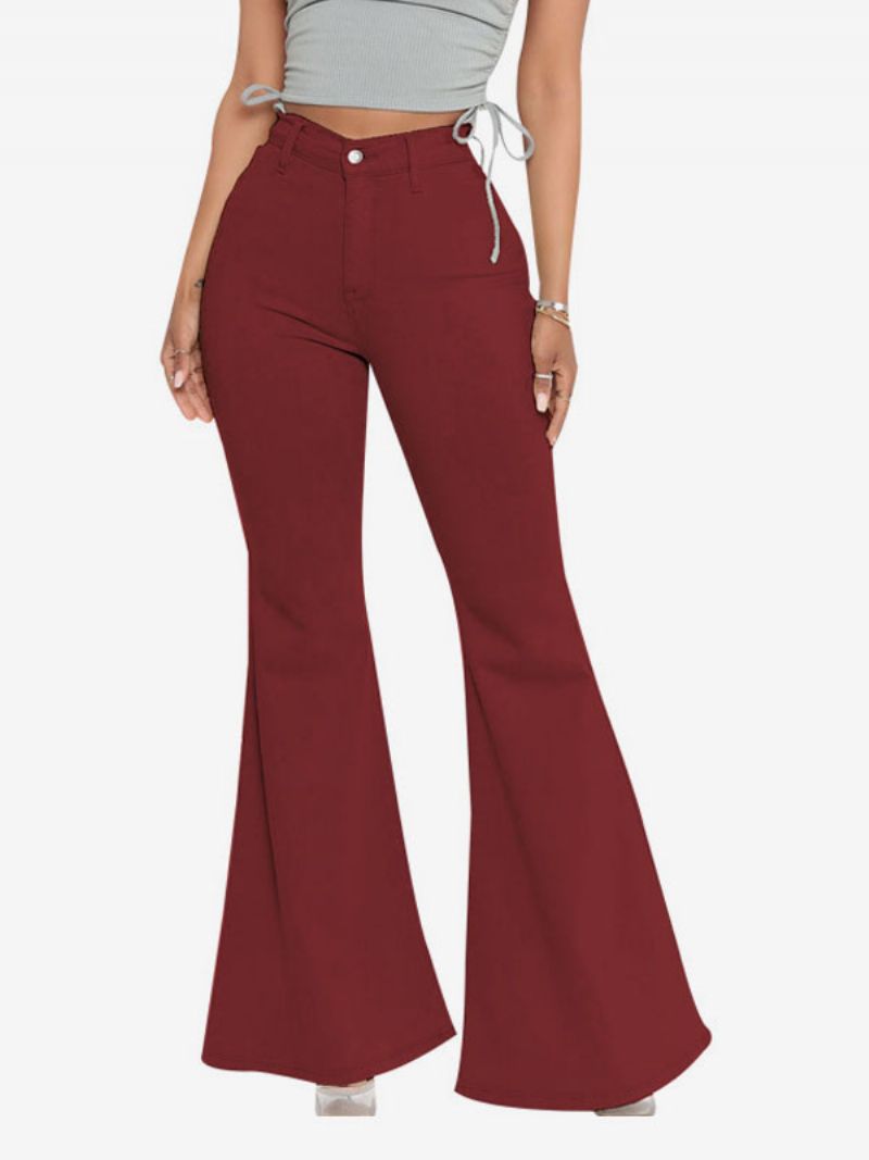 Flare Jeans Pre Ženy Raw Edge High Rise Bell Bottoms - Burdová