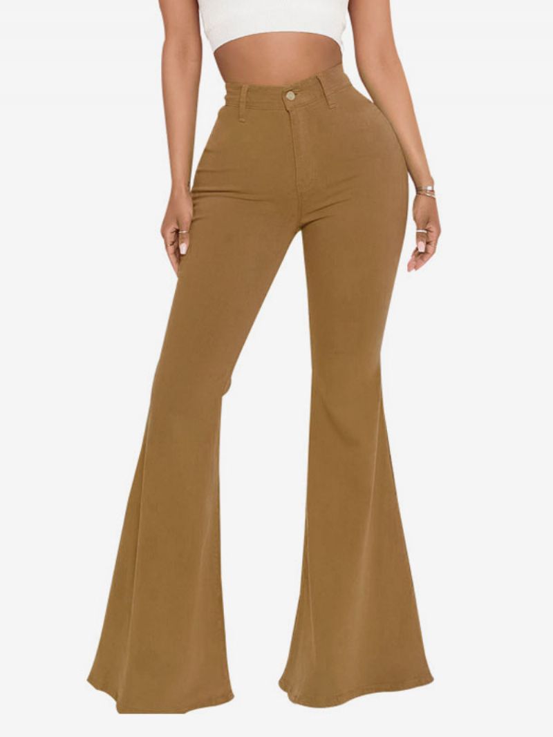 Flare Jeans Pre Ženy Raw Edge High Rise Bell Bottoms - Kávovohnedá