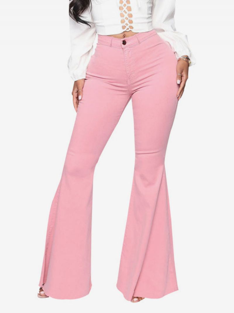 Flare Jeans Pre Ženy Raw Edge High Rise Bell Bottoms - Ružová