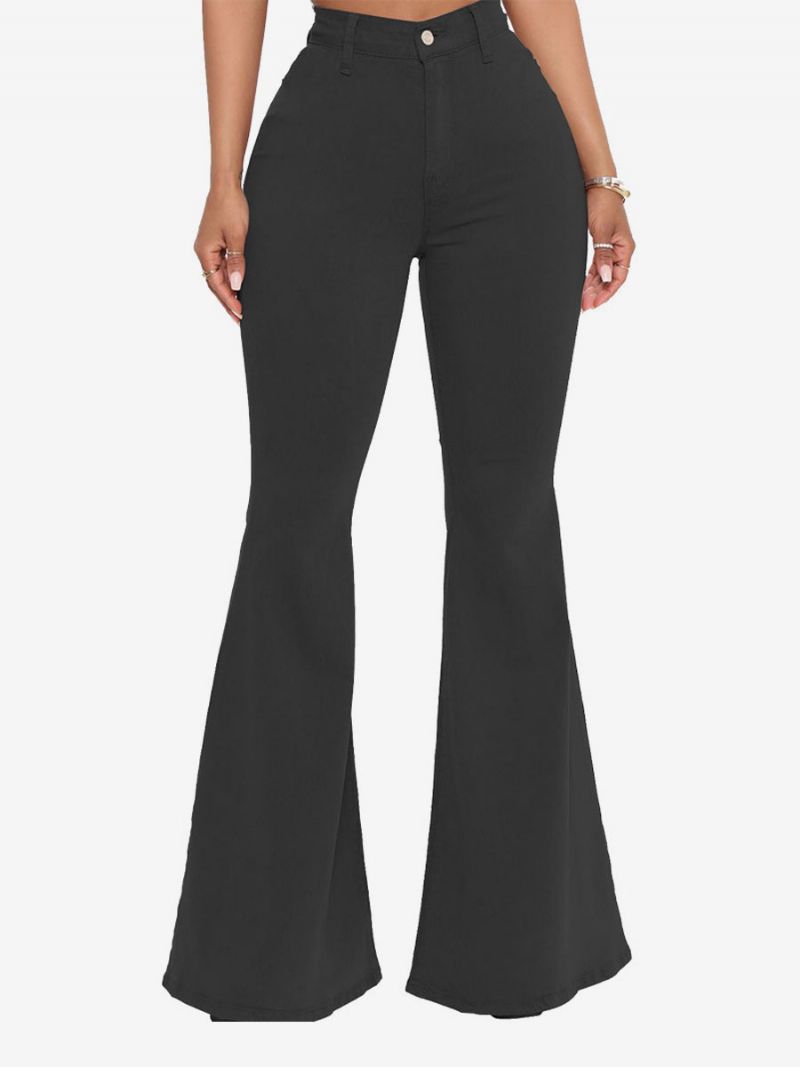 Flare Jeans Pre Ženy Raw Edge High Rise Bell Bottoms - Čierna