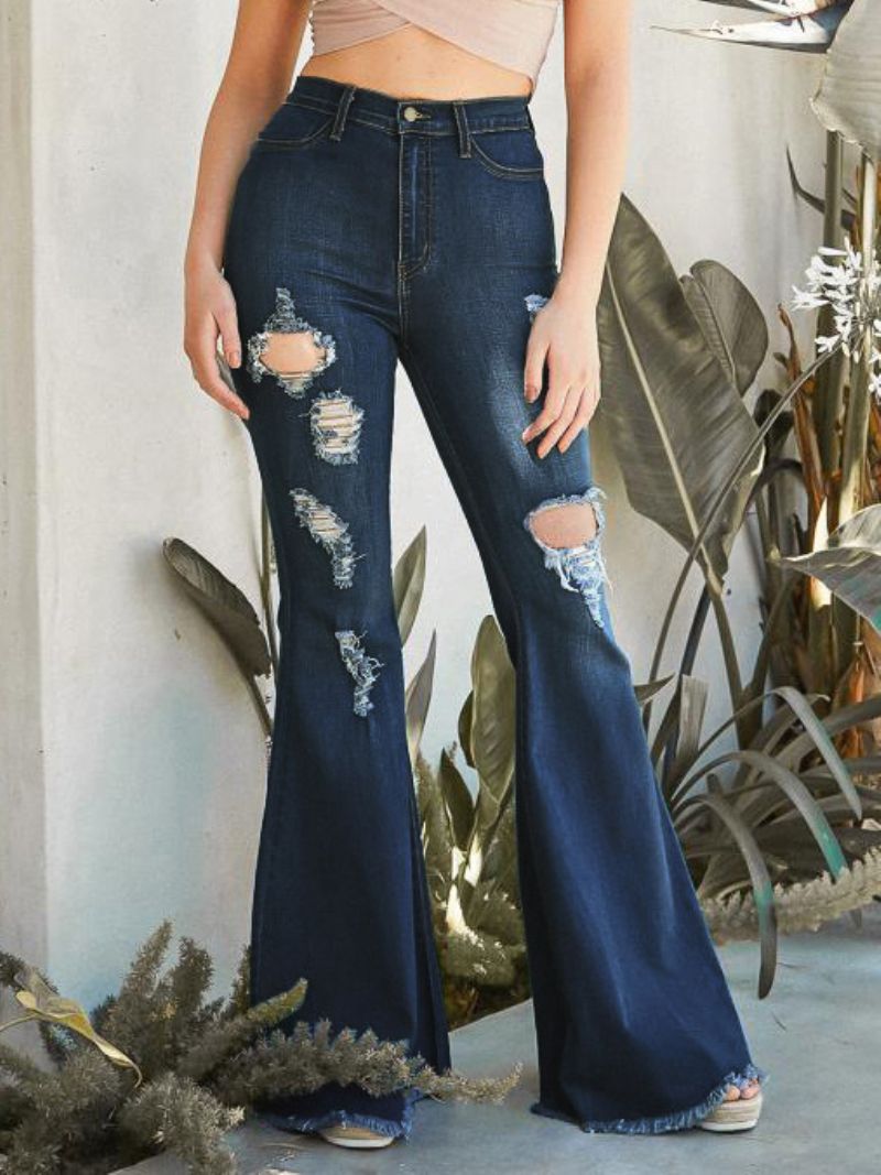 Flare Jeans Raw Edge Ripped High Rise Bell Nohavičky Pre Ženy