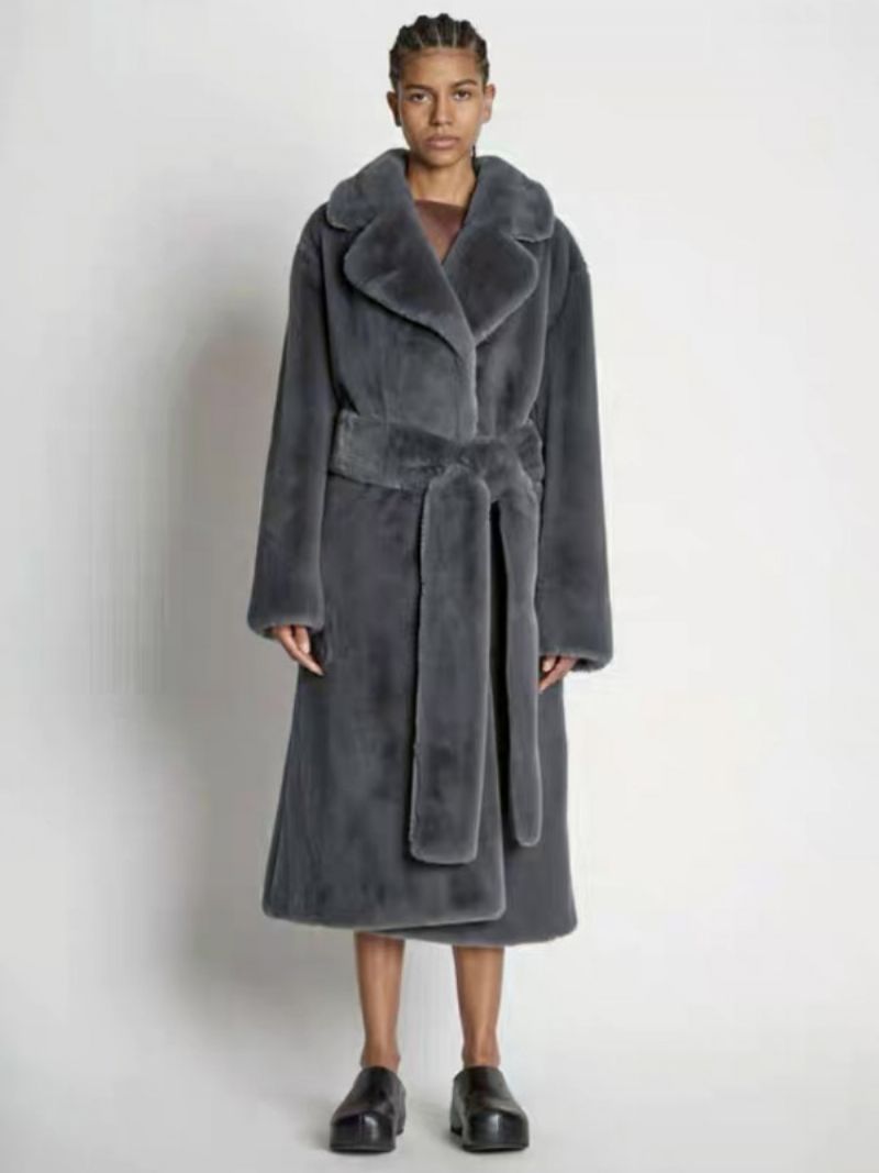 Fuzzy Overcoat Longline Lapel Voľné Dámske Vrchné Oblečenie - Sýtošedá