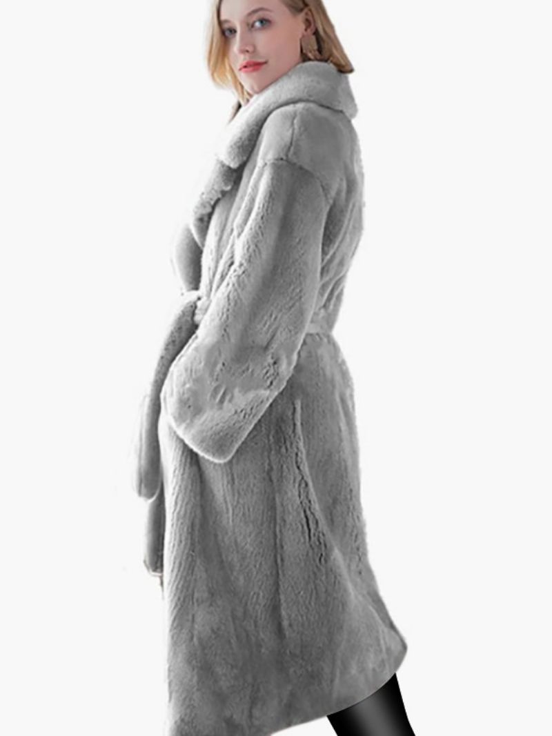 Fuzzy Overcoat Longline Lapel Voľné Dámske Vrchné Oblečenie - Svetlosivá