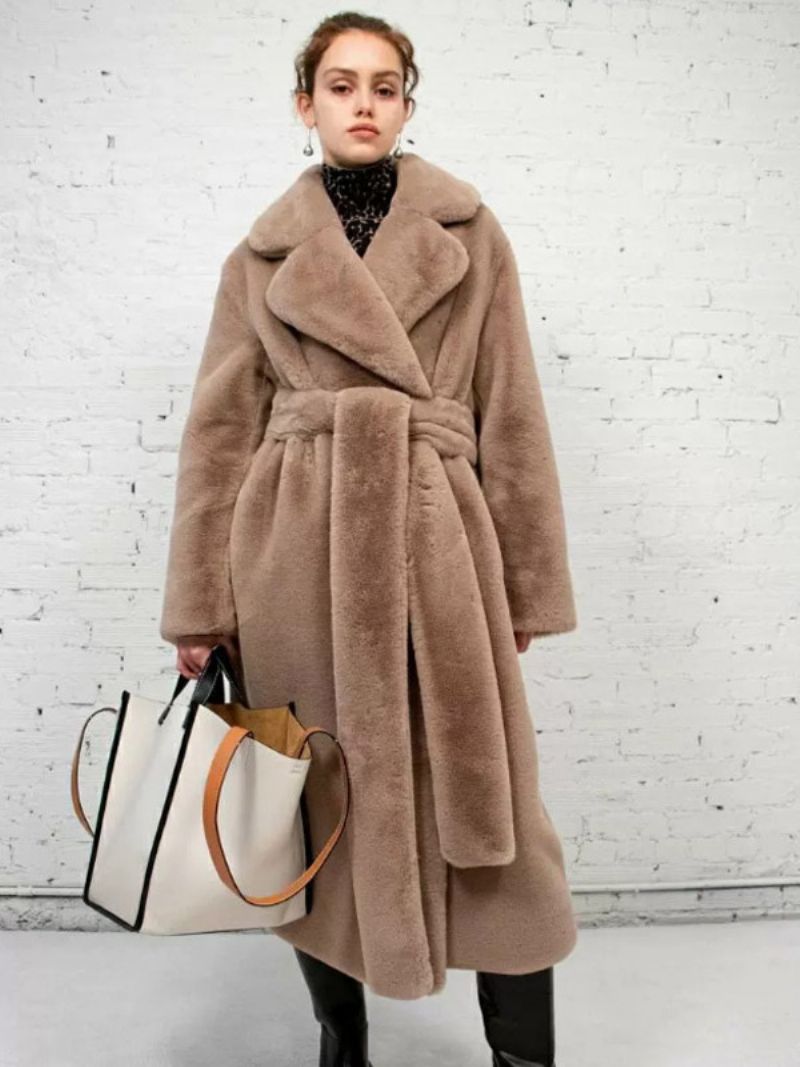 Fuzzy Overcoat Longline Lapel Voľné Dámske Vrchné Oblečenie - Ťavia