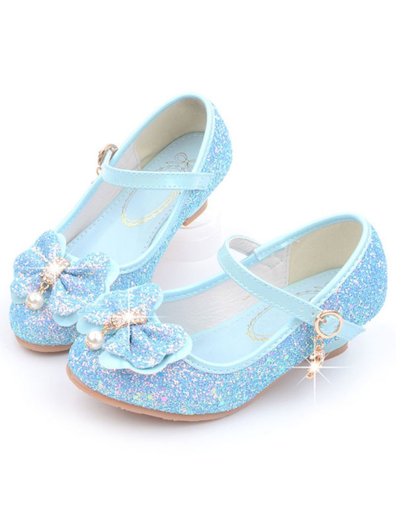 Kvetinové Dievčenské Topánky Glitter Flower Mary Jane Flats - Svetlomodrá