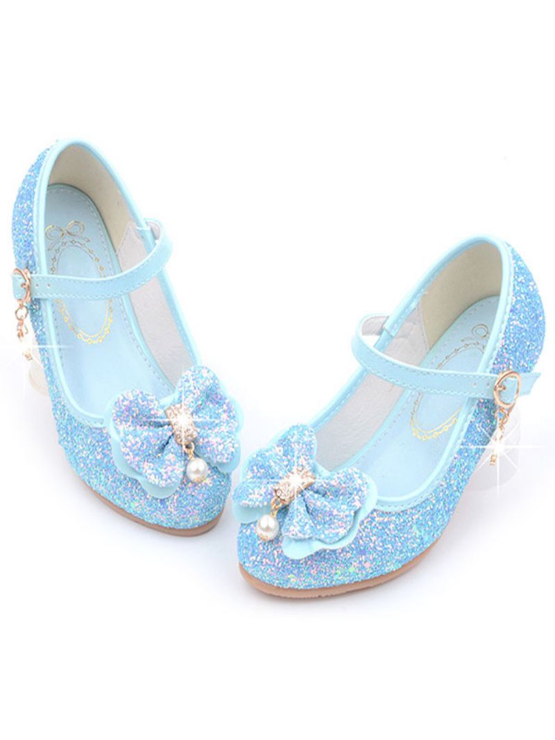 Kvetinové Dievčenské Topánky Glitter Flower Mary Jane Flats - Svetlomodrá