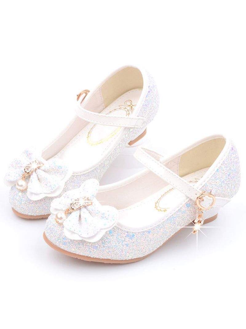 Kvetinové Dievčenské Topánky Glitter Flower Mary Jane Flats - Biela