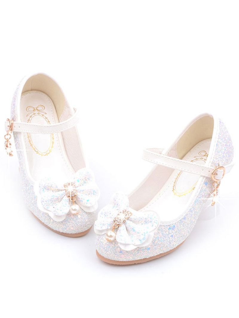 Kvetinové Dievčenské Topánky Glitter Flower Mary Jane Flats - Biela