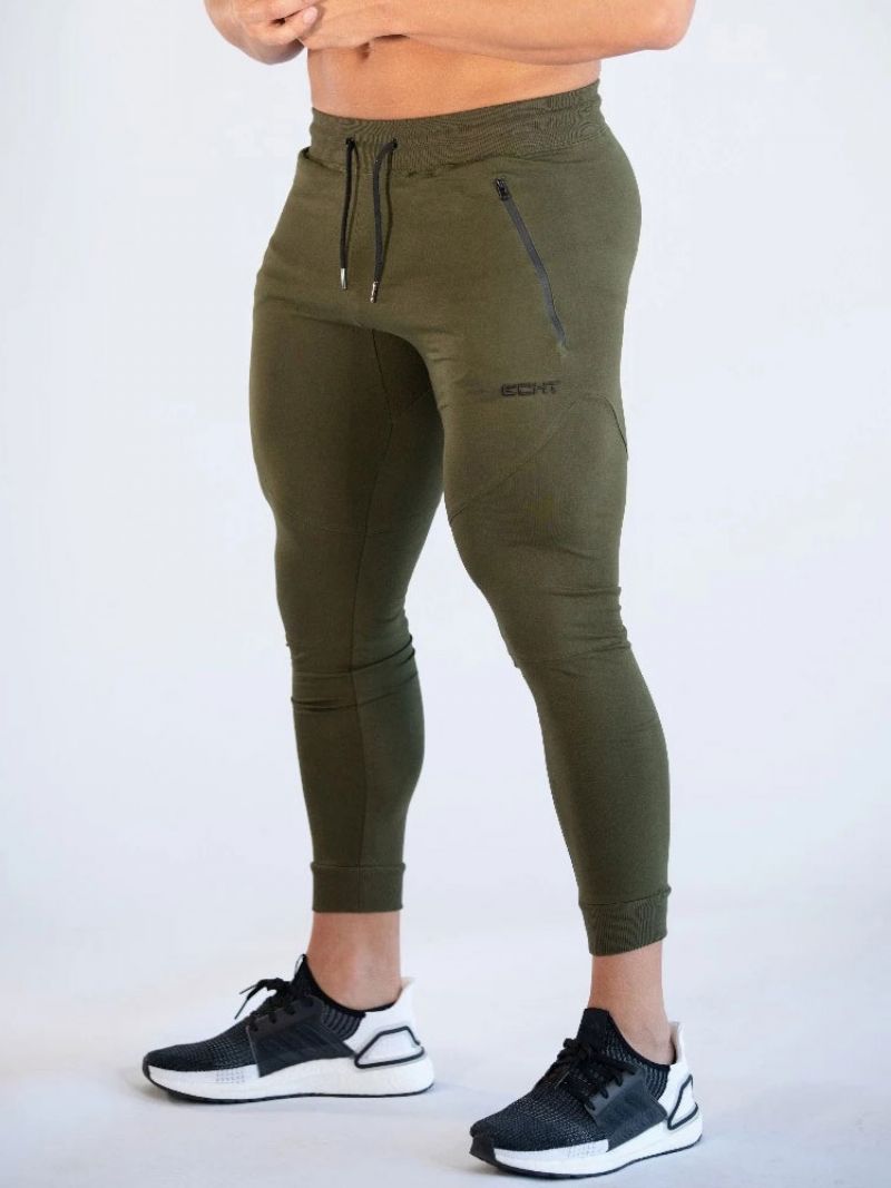 Nohavice Pre Mužov Ležérne Tepláky Words Print Tapered Fit Sivé - Hunter Green