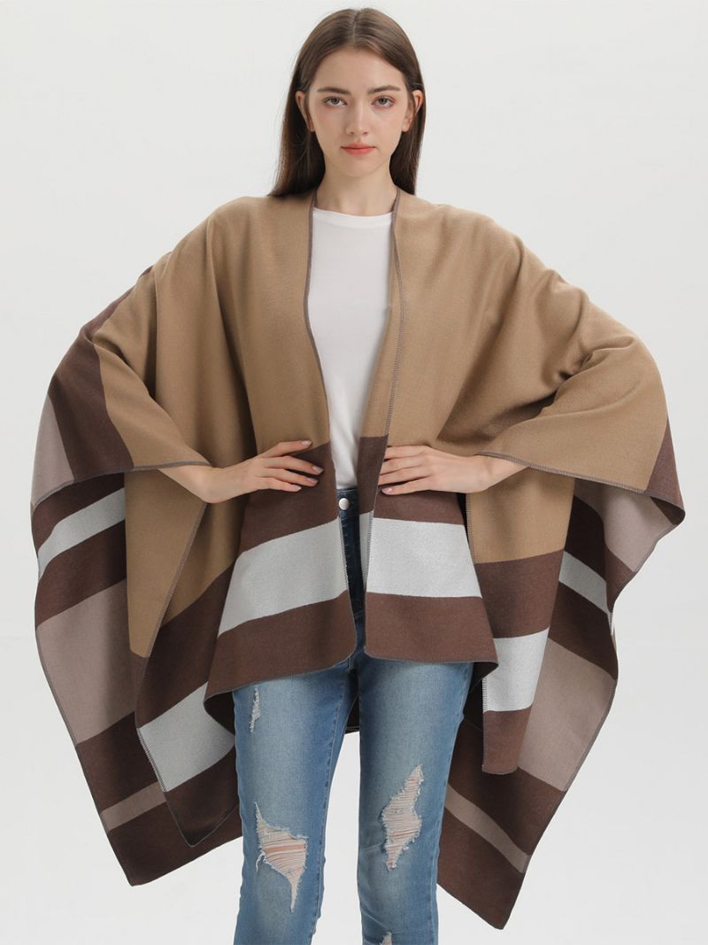 Oversized Ženy Cape Stripes Color Block Fall Winter Poncho