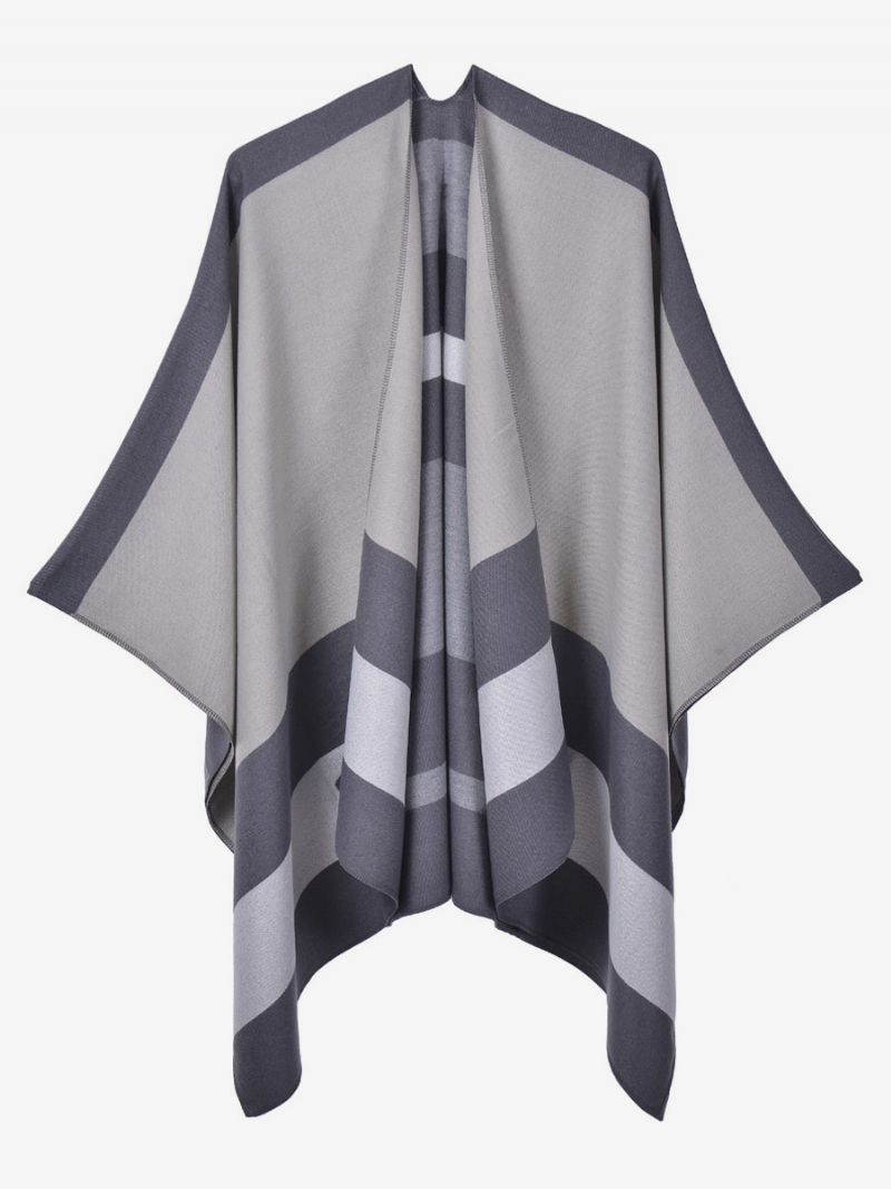 Oversized Ženy Cape Stripes Color Block Fall Winter Poncho - Sivá