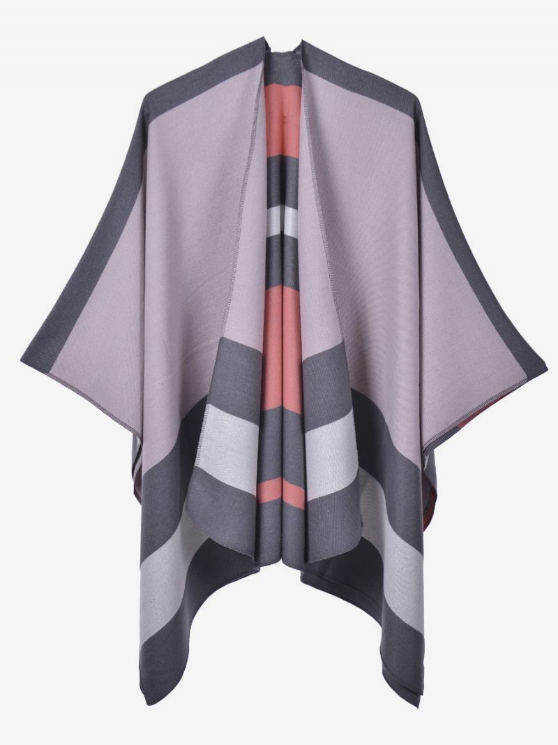 Oversized Ženy Cape Stripes Color Block Fall Winter Poncho - Ružová