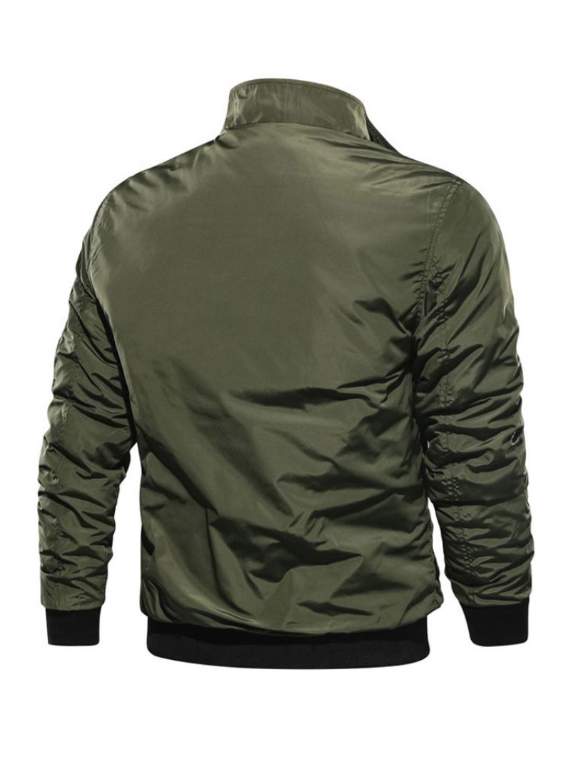 Pánska Džínsová Bunda Polyester Moderný Stojačik S Dlhým Rukávom Hunter Green Regular Fit - Hunter Green