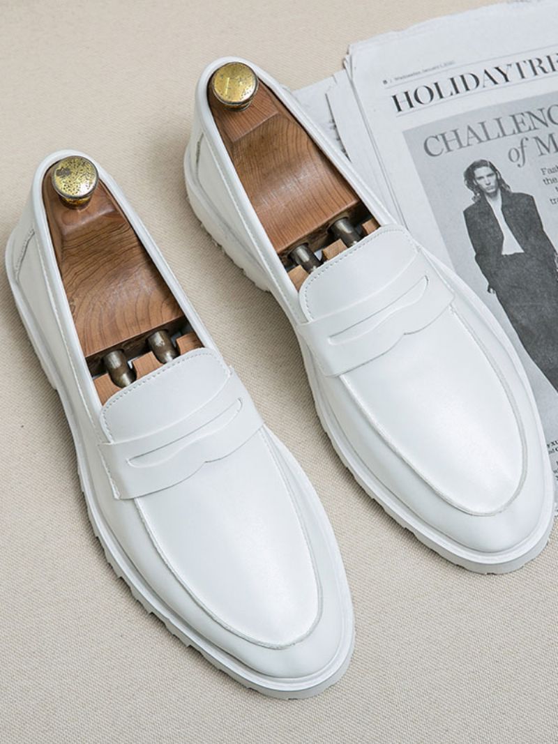 Pánska Mokasínová Obuv Cozy Pu Leather Monk Strap Slip-on - Biela