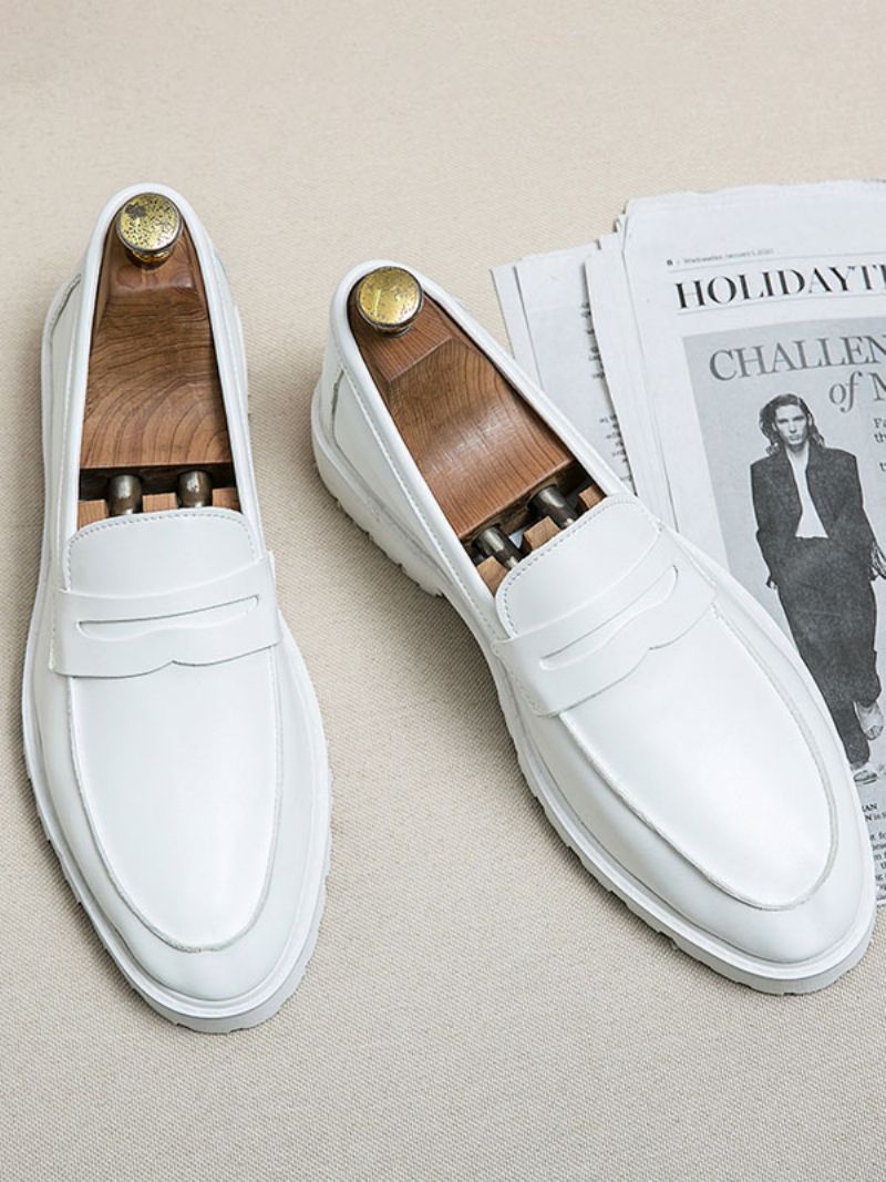 Pánska Mokasínová Obuv Cozy Pu Leather Monk Strap Slip-on - Biela