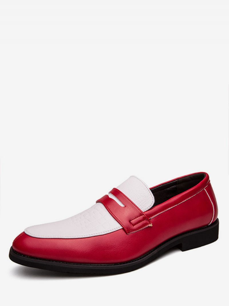 Pánske Dvojfarebné Svadobné Topánky Penny Loafers Na Ples - Červená