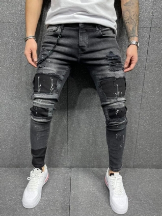 Pánske Džínsy Módne Elegantný Zúfalý Starožitný Dizajn Skinny Black