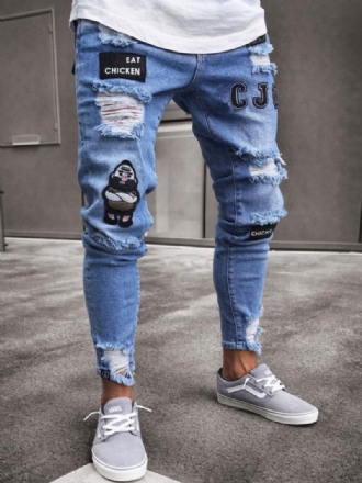 Pánske Džínsy Módne Elegantný Zúfalý Starožitný Dizajn Skinny White Black