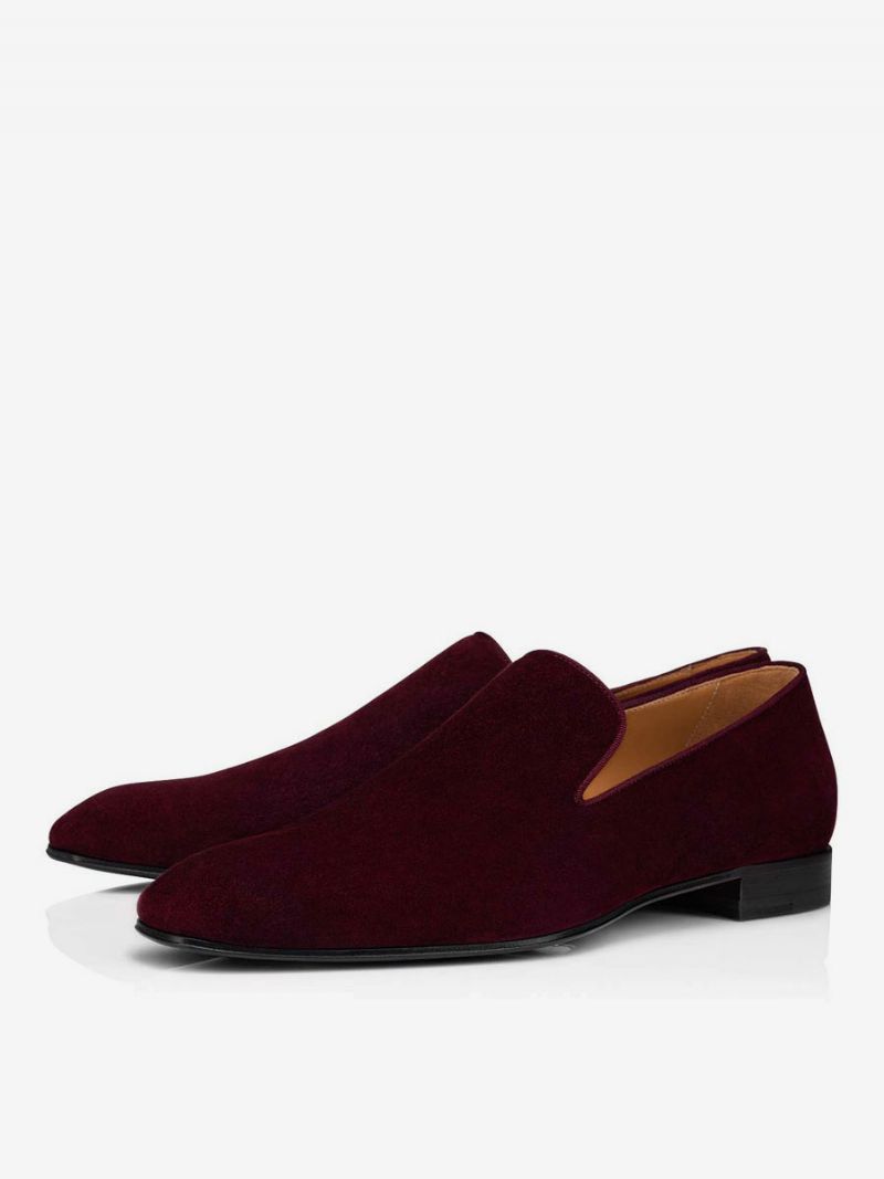 Pánske Faux Suede Loafer Prom Party Svadobné Topánky Nazúvacie Semišové Štvorcové Špičky - Burdová