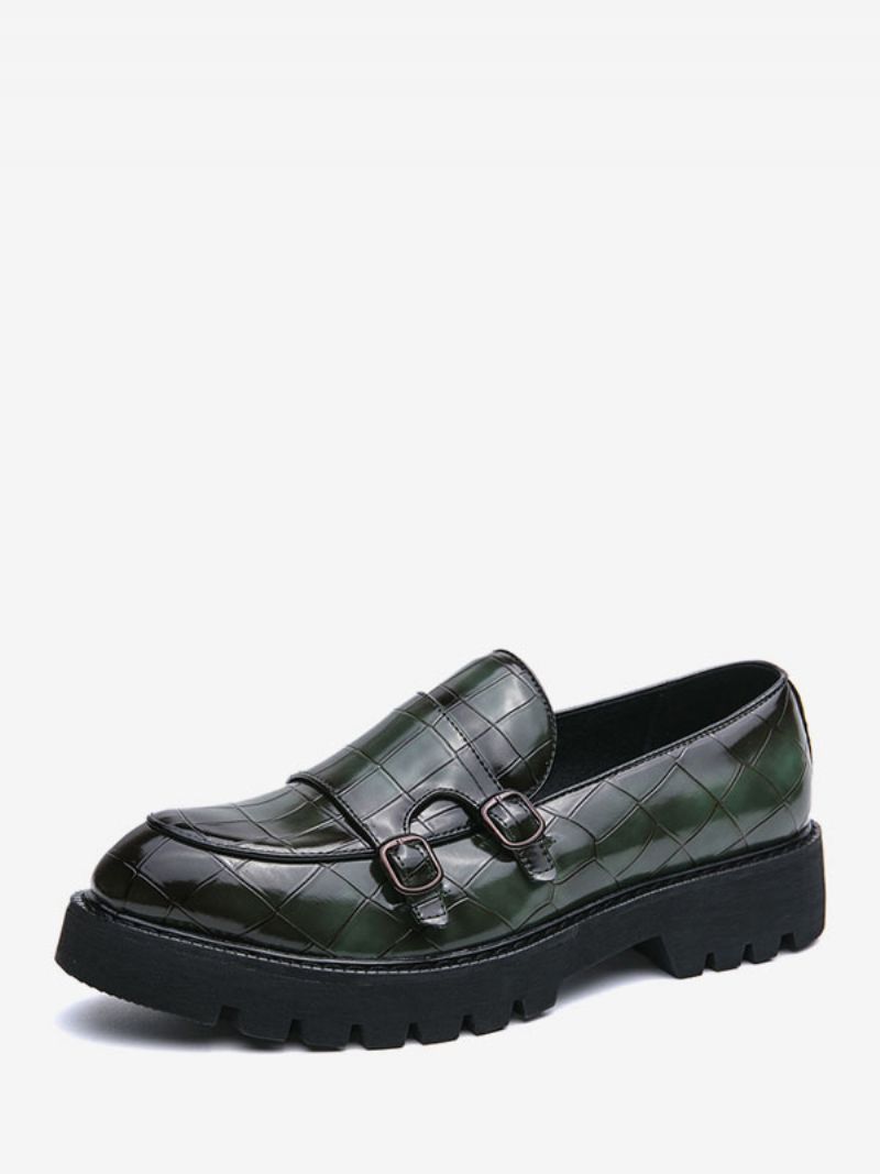 Pánske Mokasínové Topánky Pu Leather Monk Strap Plaid Slip-on