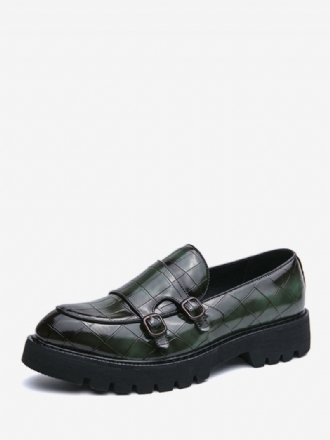 Pánske Mokasínové Topánky Pu Leather Monk Strap Plaid Slip-on