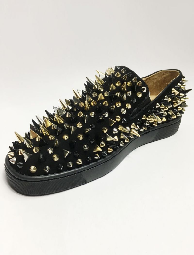 Pánske Nazúvacie Topánky Black Suede Spikes Loafers - Čierna