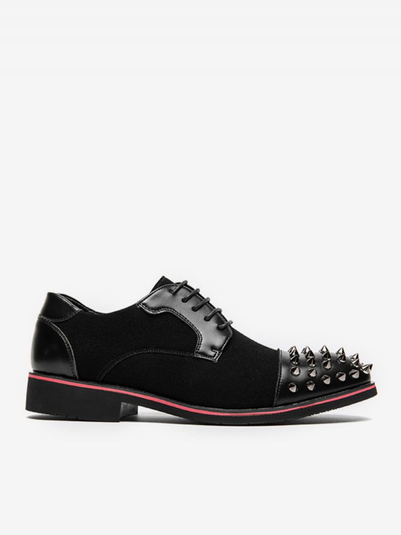 Pánske Spoločenské Topánky Štýlové Nity S Okrúhlou Špičkou Lace Up Pu Leather - Čierna