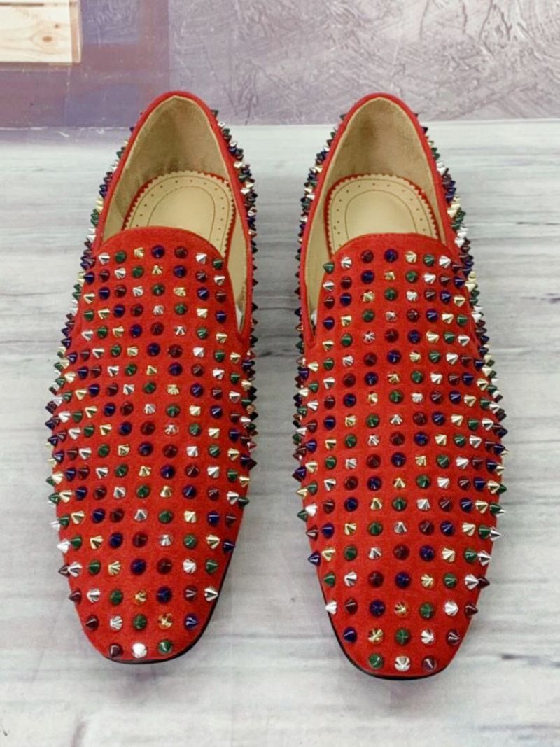 Pánske Svadobné Topánky Bule Spike Loafers Na Ples - Červená