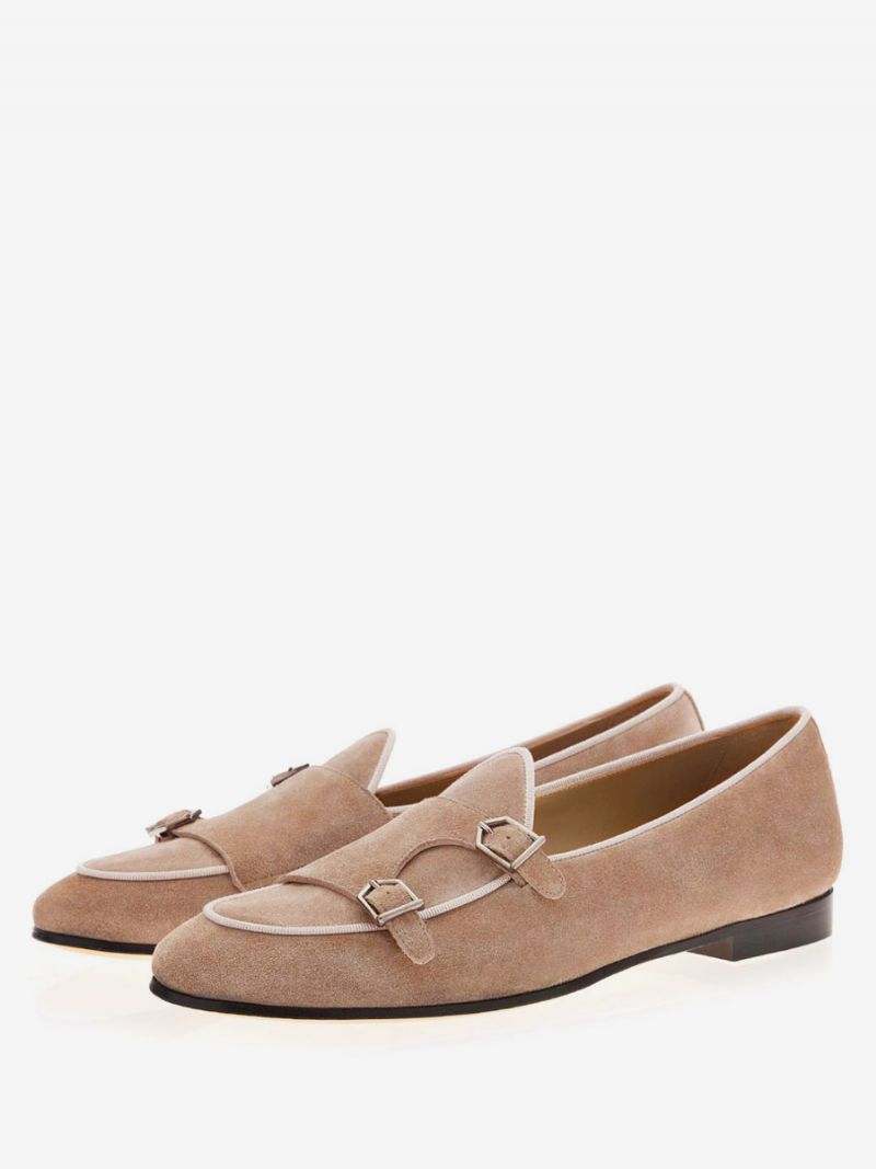 Pánske Svadobné Topánky Khaki Suede Monk Strap Mokasíny Na Ples