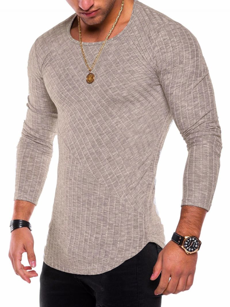 Pánske Tričká Casual Jewel Neck Dlhé Rukávy - Khaki