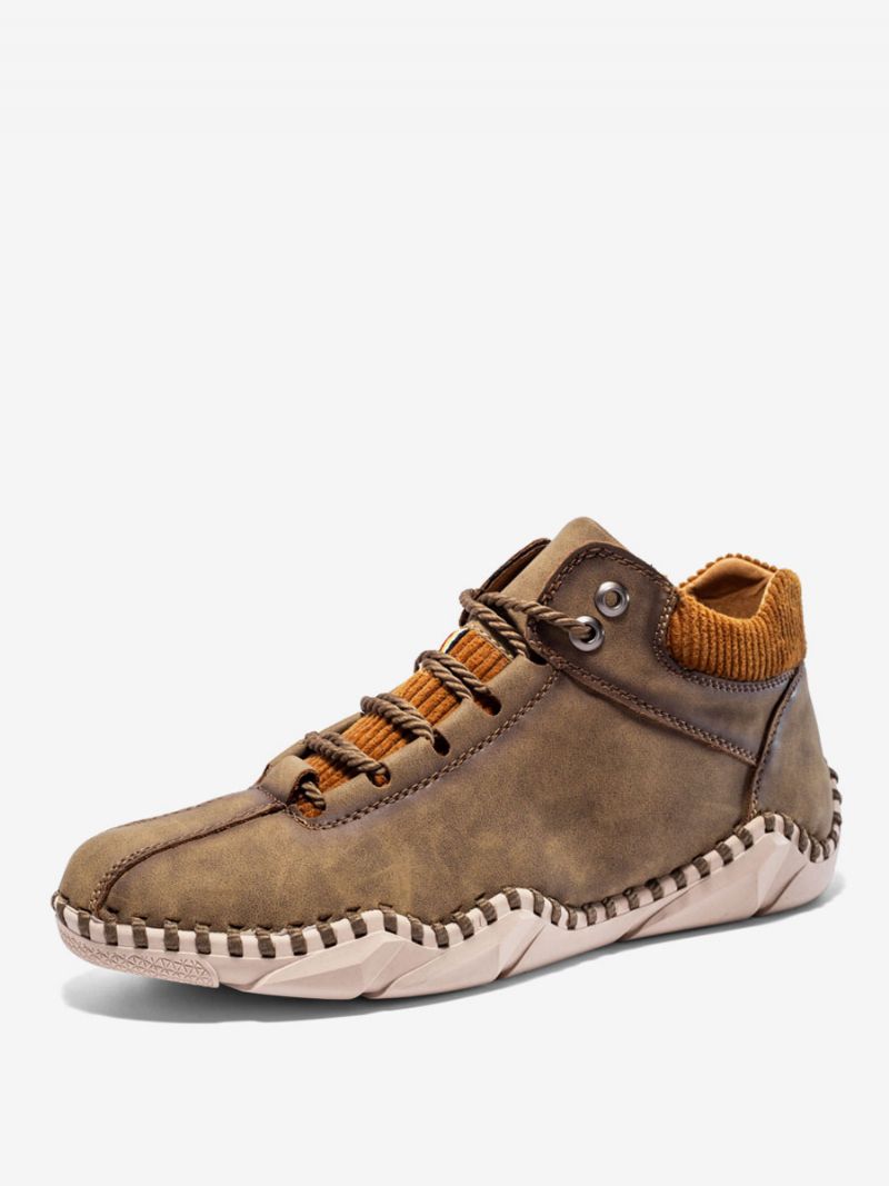 Pánske Čižmy Chukka Pu Leather S Okrúhlou Špičkou - Khaki