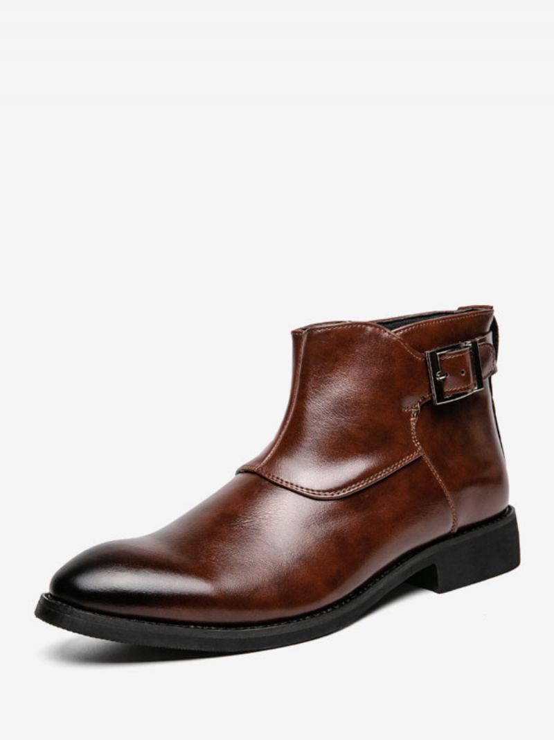 Pánske Čižmy Hnedé Pu Kožené Jodhpur Monk Strap Spoločenské Topánky