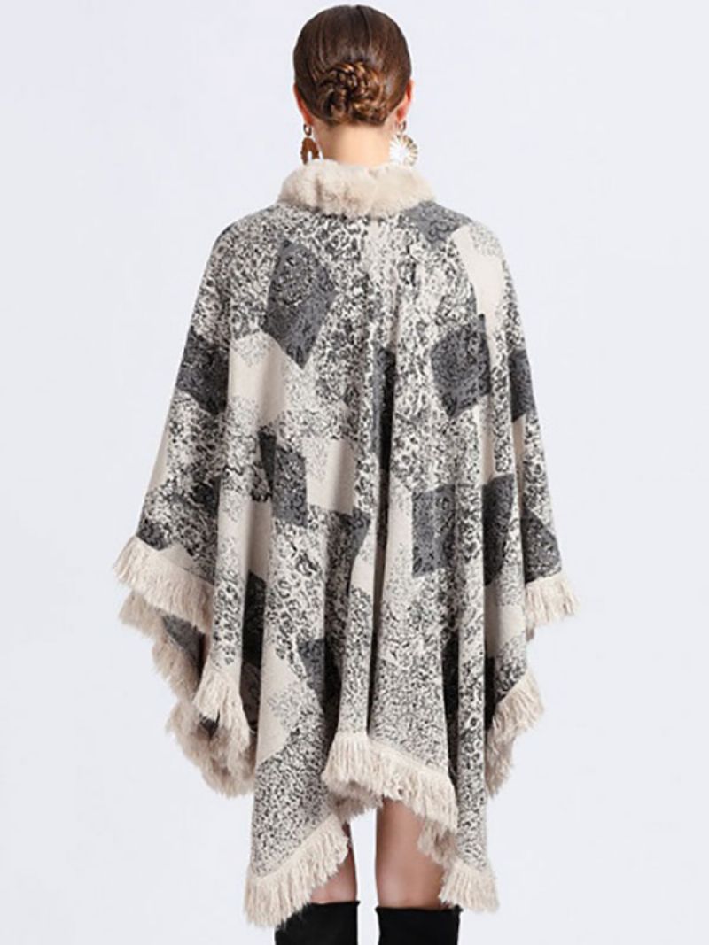 Plášť Cape Faux Fur Wraps Šatka Jarné Pončo Kabát Pre Ženy - Béžová