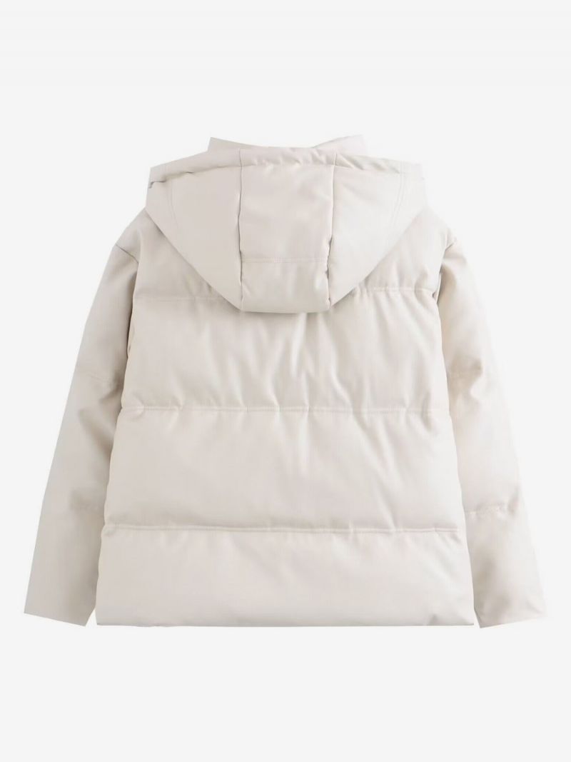 Puffer Coat Stojan Golier Hodded Zips Šikmé Vrecká Dámske Vrchné Oblečenie - Béžová