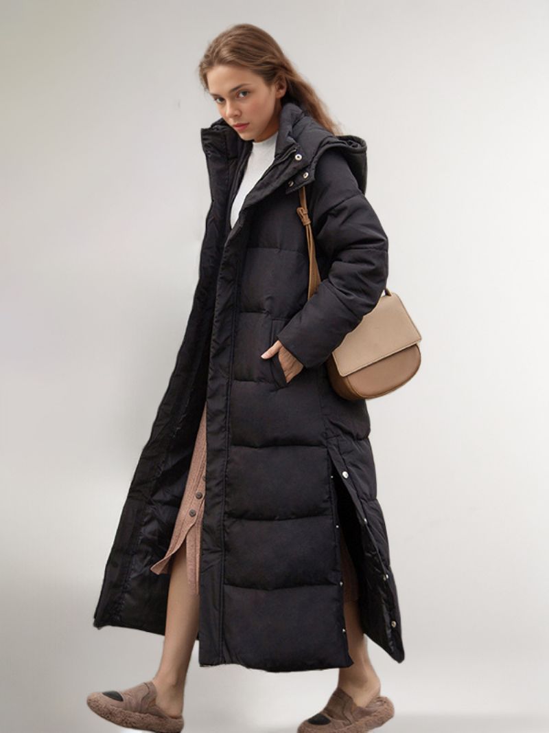 Puffer Coats Ecru Biele Zimné Dlhé Vrchné Oblečenie Pre Ženy - Čierna