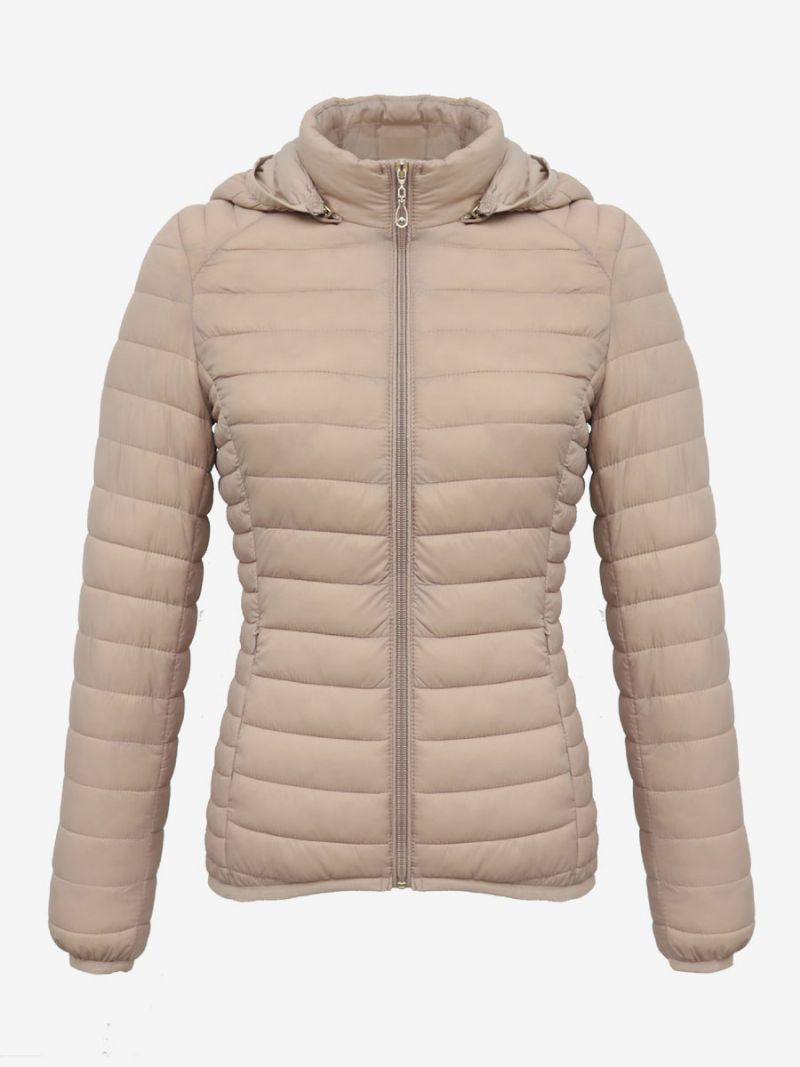 Puffer Coats Ružové Bavlnené Zimné Teplé Vrchné Oblečenie S Kapucňou Pre Ženy - Béžová