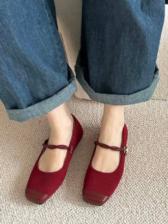 Red Ballet Flats Ženy Vintage Ploché Topánky So Štvorcovou Špičkou