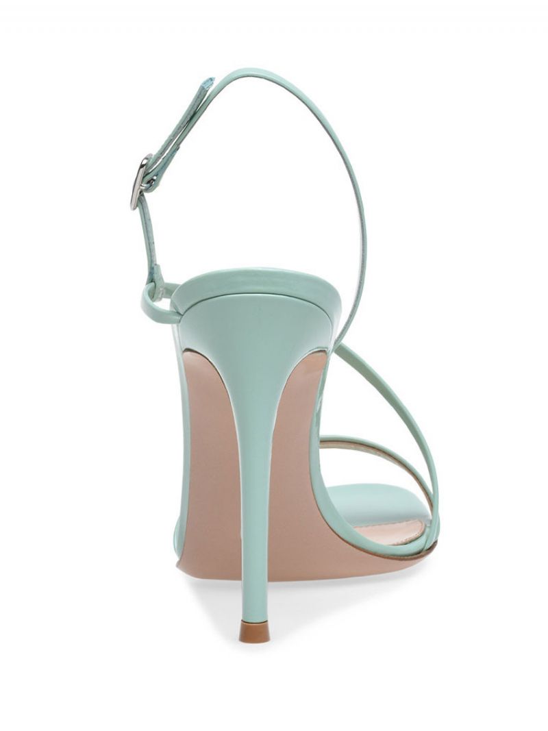 Sandále Na Vysokom Podpätku Pastel Blue Patent Pu Horná Okrúhla Špička Plesové Topánky Dámske Párty - Pastelovo Modrá