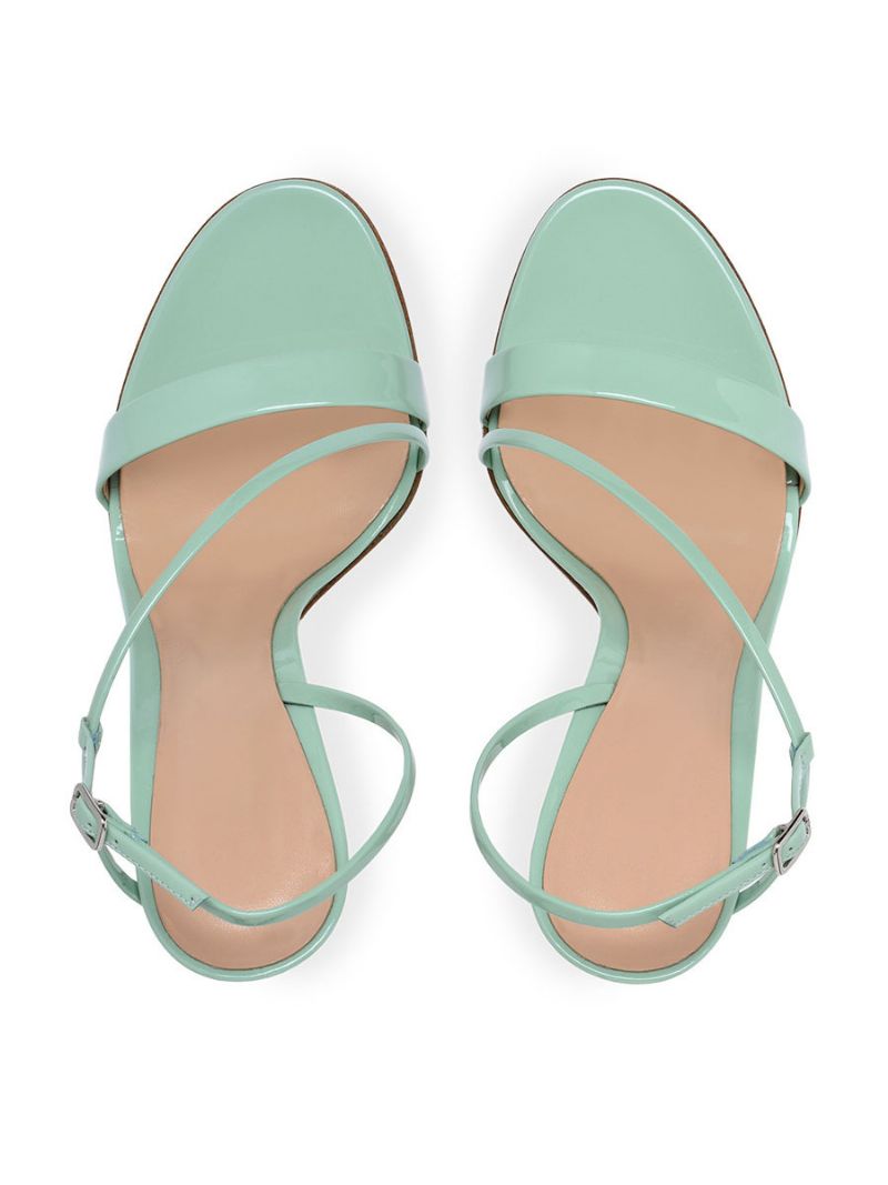 Sandále Na Vysokom Podpätku Pastel Blue Patent Pu Horná Okrúhla Špička Plesové Topánky Dámske Párty - Pastelovo Modrá