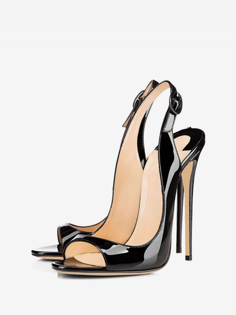 Sandále Na Vysokých Podpätkoch Black Open Toe Slingbacks Ihlové Podpätky Dámske Spoločenské Topánky