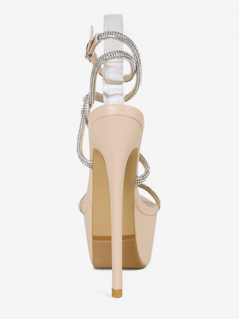 Sexy Sandále Pre Ženy Čierna Pu Koža Peep Toe 2.4 Palcov Kamienky 6.3 Topánky - Svetložltá