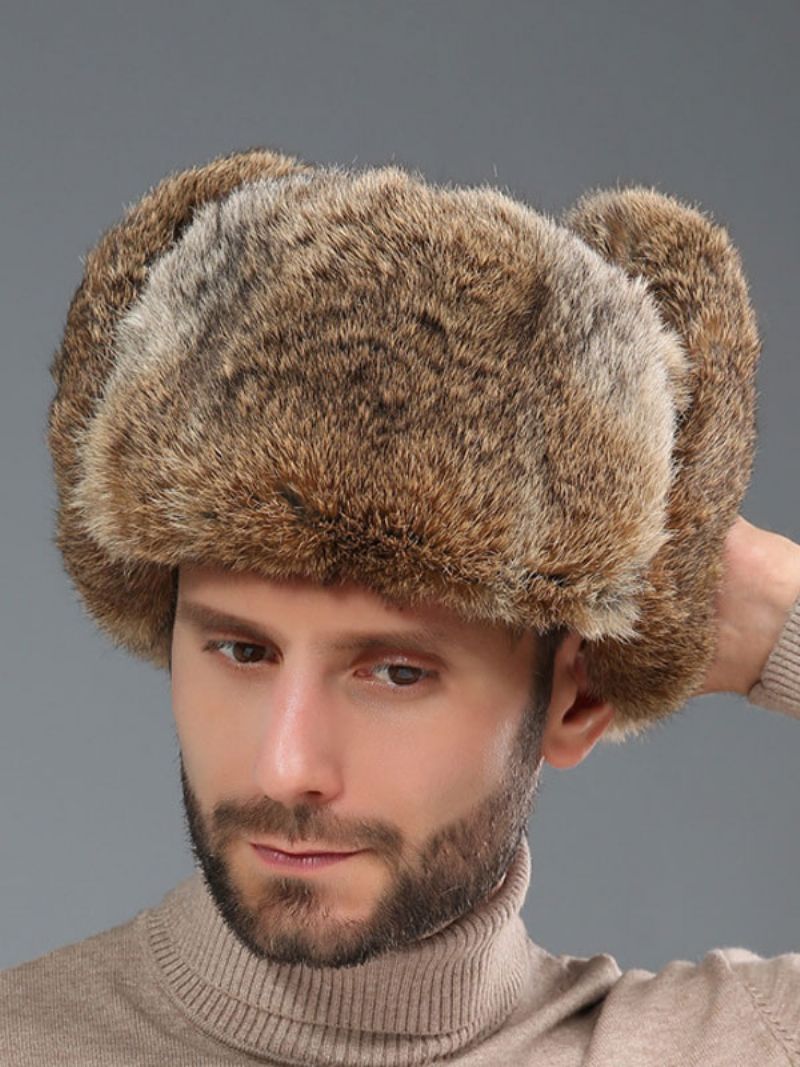 Čiapky Pre Mužov Moderné Zimné Teplé Z Umelej Kožušiny Ruská Čiapka Ushanka - Khaki